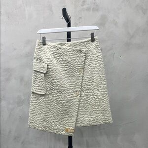 Asymmetrical Cream Skirt with Button Detail